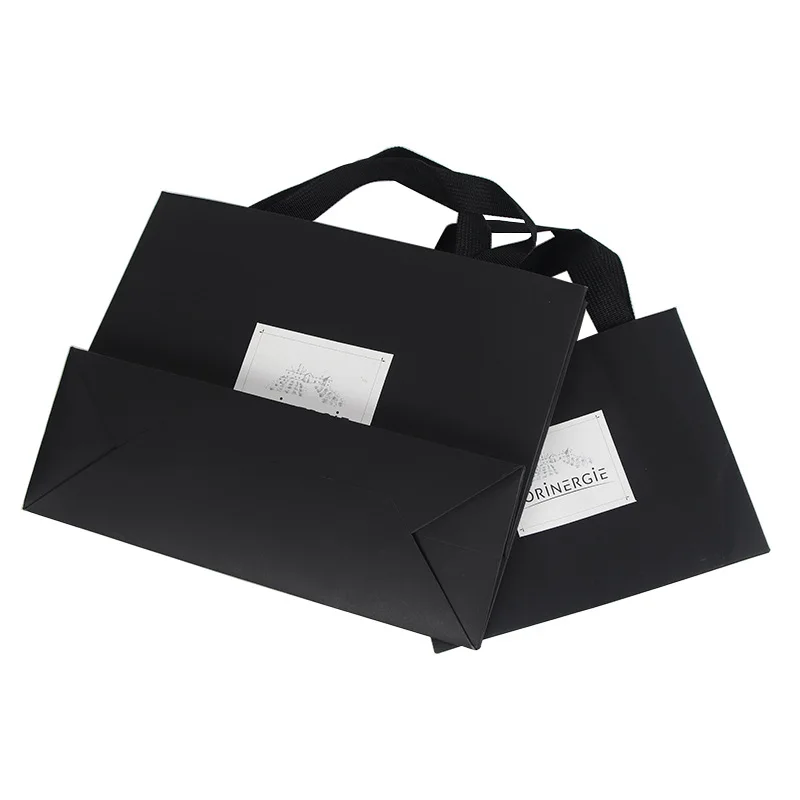 Custom size personalized different types clothing paper bags with satin ribbon, prime branded packing paper bag