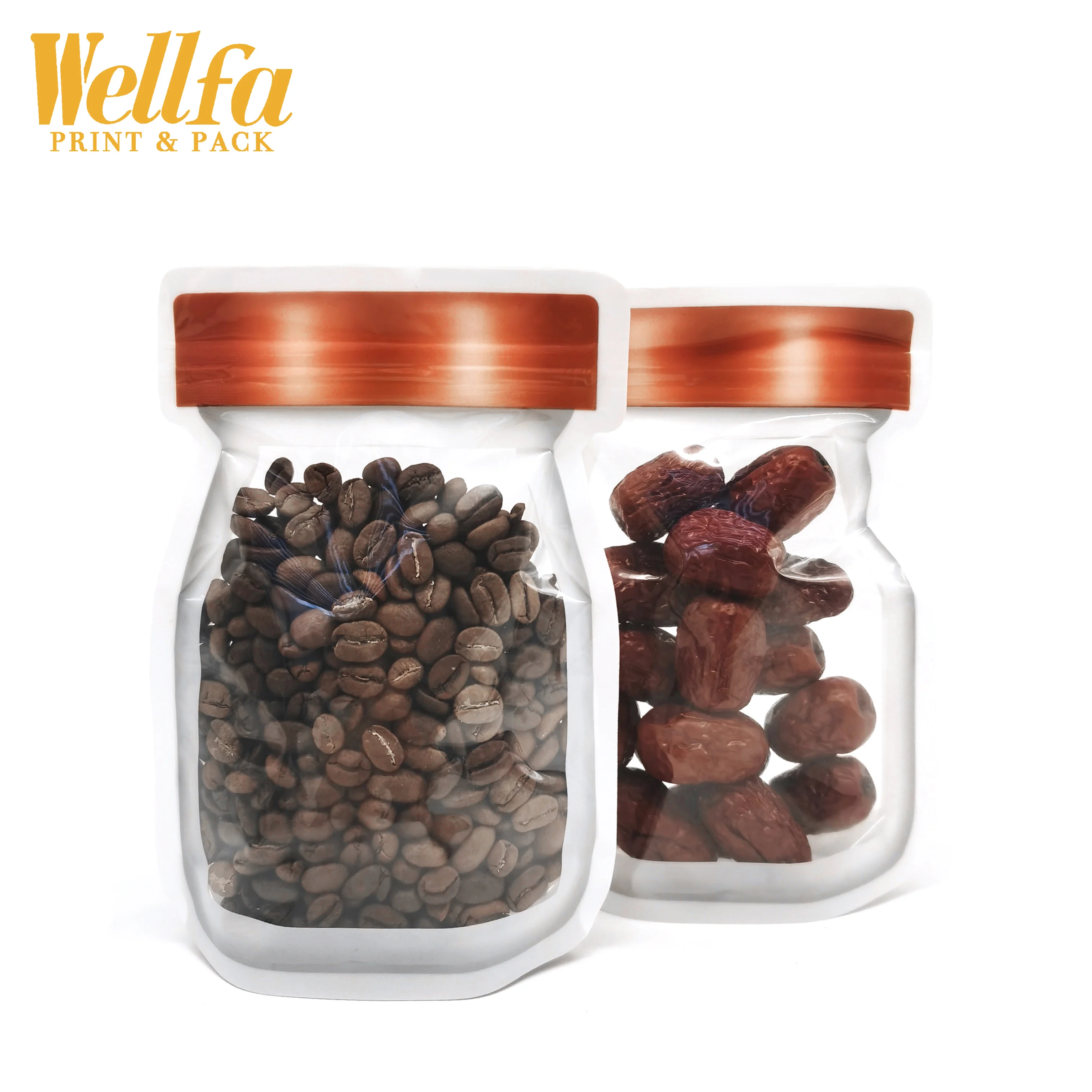 Factory OEM Custom Food Grade Reusable Special-Shaped Doypack Transparent Window Spice Coffee  Bean Zipper Stand Up Pouch