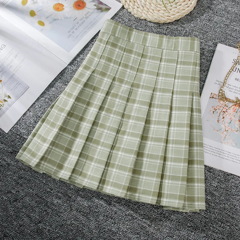 Women Pleated Skirt Harajuku Preppy Style Plaid Skirts Mini Cute Japanese School Uniforms Ladies Jupe Kawaii Skirt VD2330