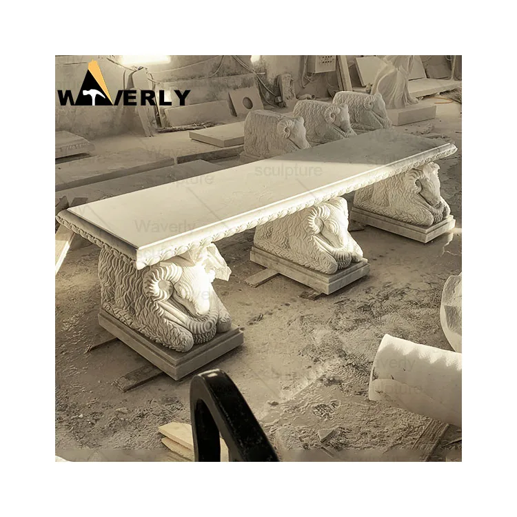 Скульптура Waverly оптовая продажа на заказ наружные резные полировальные белые мраморные садовые скамейки каменные с овечьей статуей
