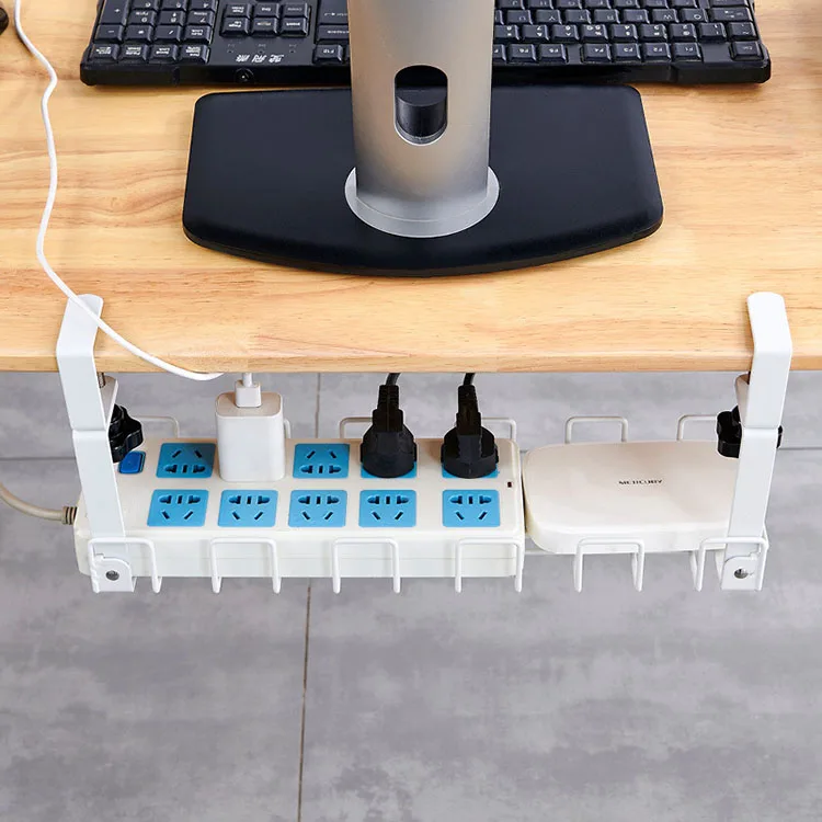 Store Hot Sale No-Punch Metal Shelf Electric Socket Cable Under Table Organizer