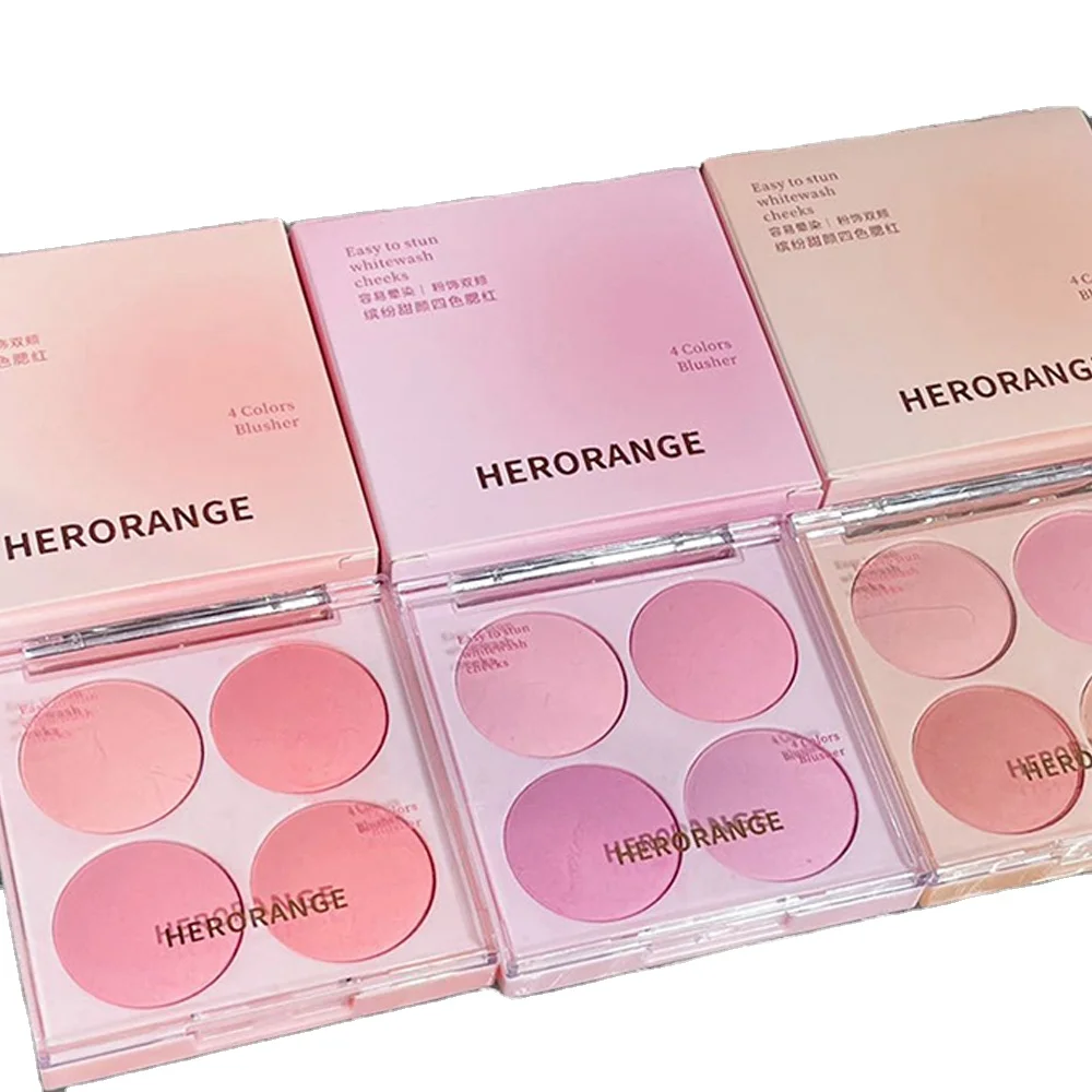 HERORANGE Sweet Four color blush Natural Nude Makeup Brighten Skin Tone Portable Makeup Blush Professional Facial Makeup Blush