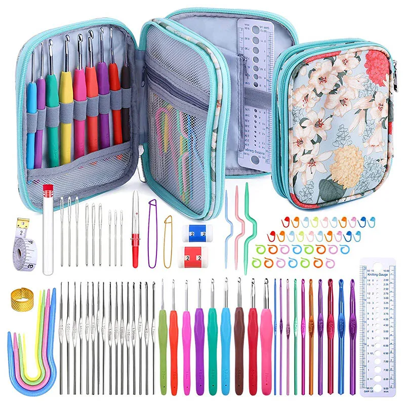 96 Pack Crochet Hooks Set Ergonomic Knitting Needle Weave Yarn Kits with Storage Case and Crochet Needle Accessories
