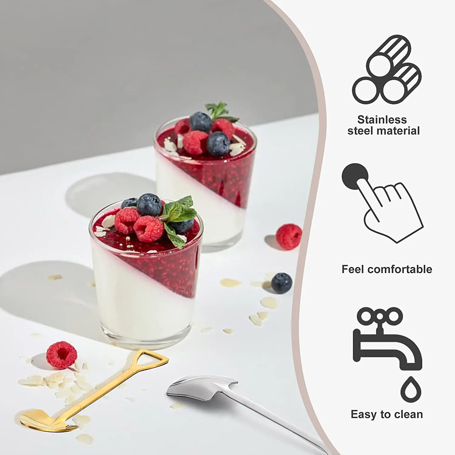 Shovel Shape Spoon Stainless Steel Spoon Stirring Watermelon Spoon (Golden)