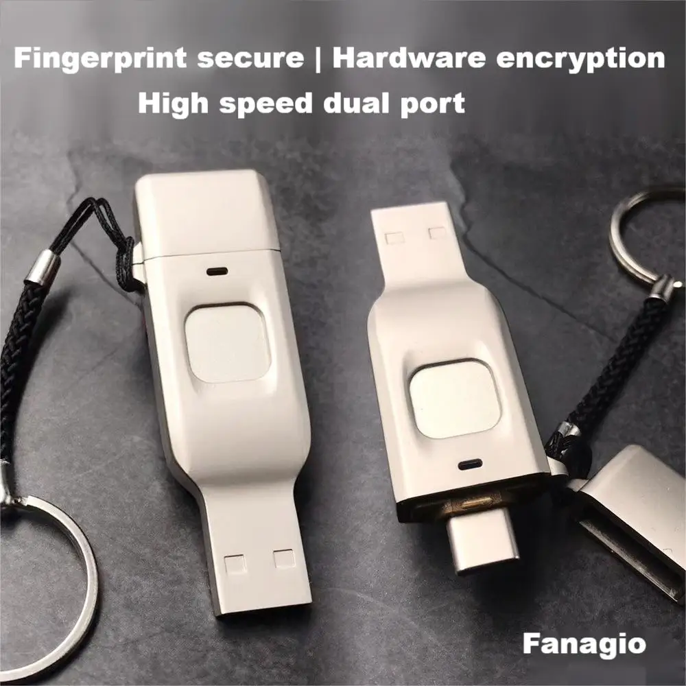 fingerprint AES 256 encryption USB Flash drive Type-C USB 2.0 3.0 memory stick thumb drive 32GB 64GB 128GB customized logo