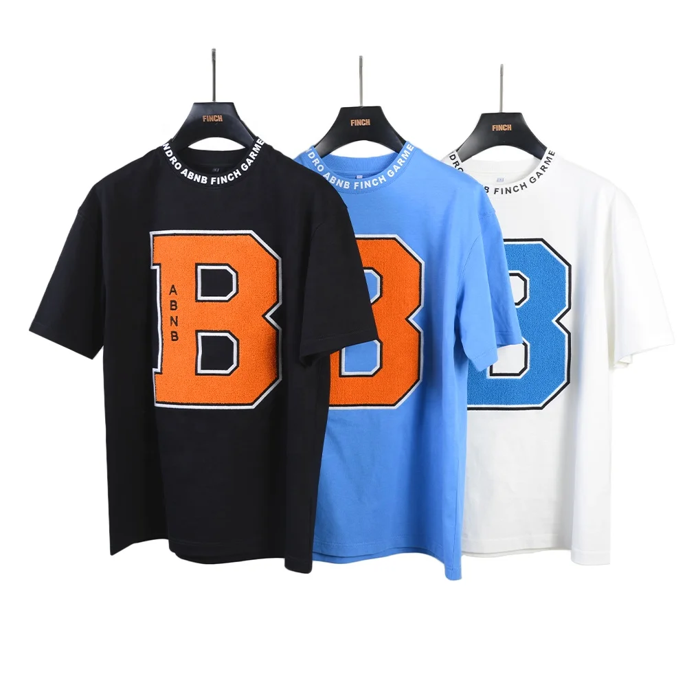 Finch Garment custom t shirt embroidery chenille patch tshirt slim fit men summer cotton graphic t-shirts