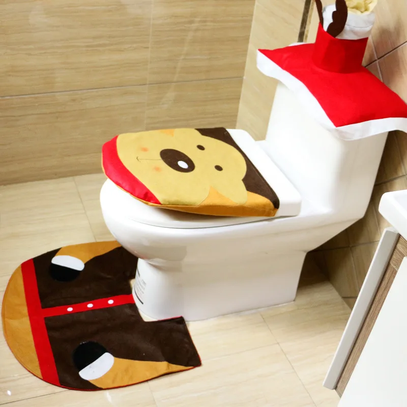 Bathroom Christmas Decoration Three-piece Set Snowman Toilet Cover Pad