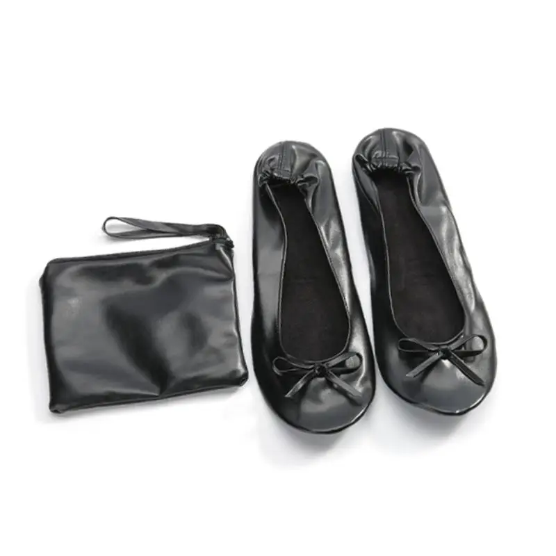 Wholesale women foldable portable ballet flat shoes slippers roll up travel shoes OEM available