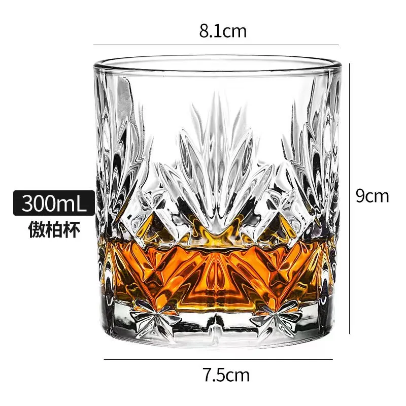 Jinbaijia custom unique shape high quality fancy sublimation round clear carved flat bottom glass whisky glass cup