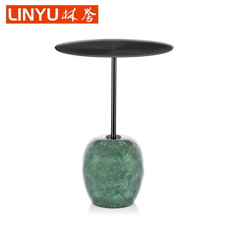 round sofa table black plated SS top Black Nero Margiua natural marble block base mini sofa side table