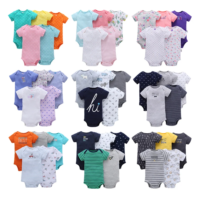 Caters style Unisex 5pcs/batch Infant Bodysuits Summer Clothes Romper Baby Girls boy One pieces Jumpsuit Newborn Clothes Baby