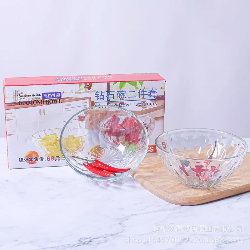 Fashion Plate transparent glass set diamond bowl plate six piece set fruit crystal salad bowl diamond two piece set meal bowl