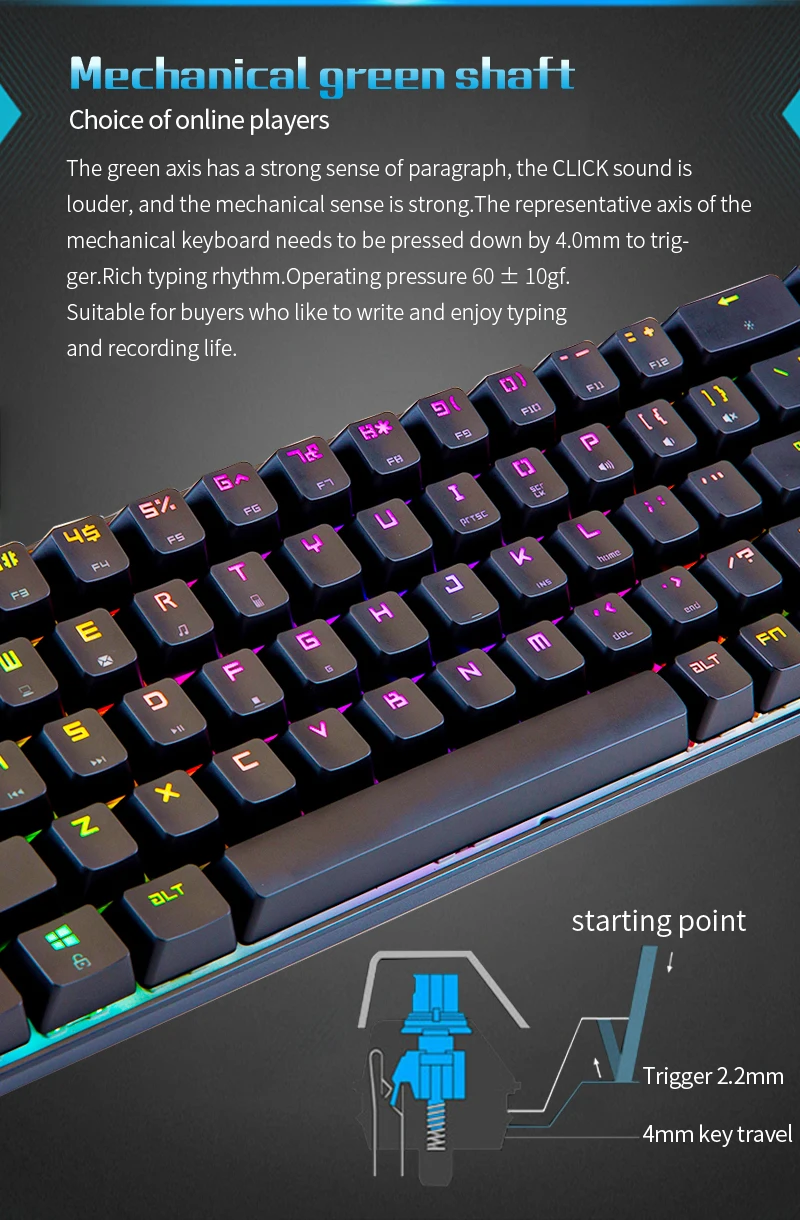  Портативная механическая мини-клавиатура с 65% клавишами/RGB макро-разрешение подсветка компьютерная клавиатура