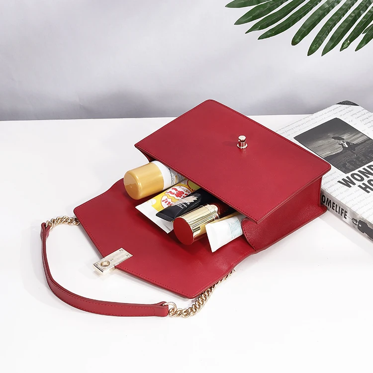 Factory OEM/ODM New Red Genuine Leather Women leather purse Shoulder Bag Cartera De Mujer Private Label Vegan Leather Handbags