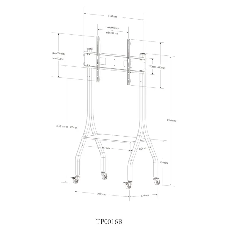 Колесная тележка для телевизора подставка плоских экранов от 50 до 100 дюймов с грузоподъемностью кг