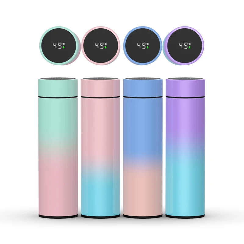 Stainless Steel Double Wall Vacuum Cup Intelligent gradient color Water Bottle LED Digital Temperature Display Smart Thermos
