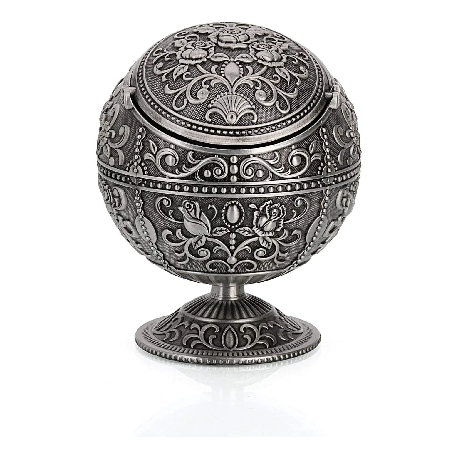 Rose Tin Less Smoke Circulating Hand Stamped Pattern Premium Zinc Alloy Metal Cigarette Ashtray For Patio