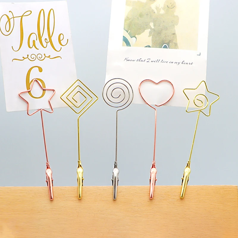 Double-End Wire Card Holder with Alligator Clamp Metal Memo Clip for DIY Photo Display for Wedding Banquets Flowers Shops