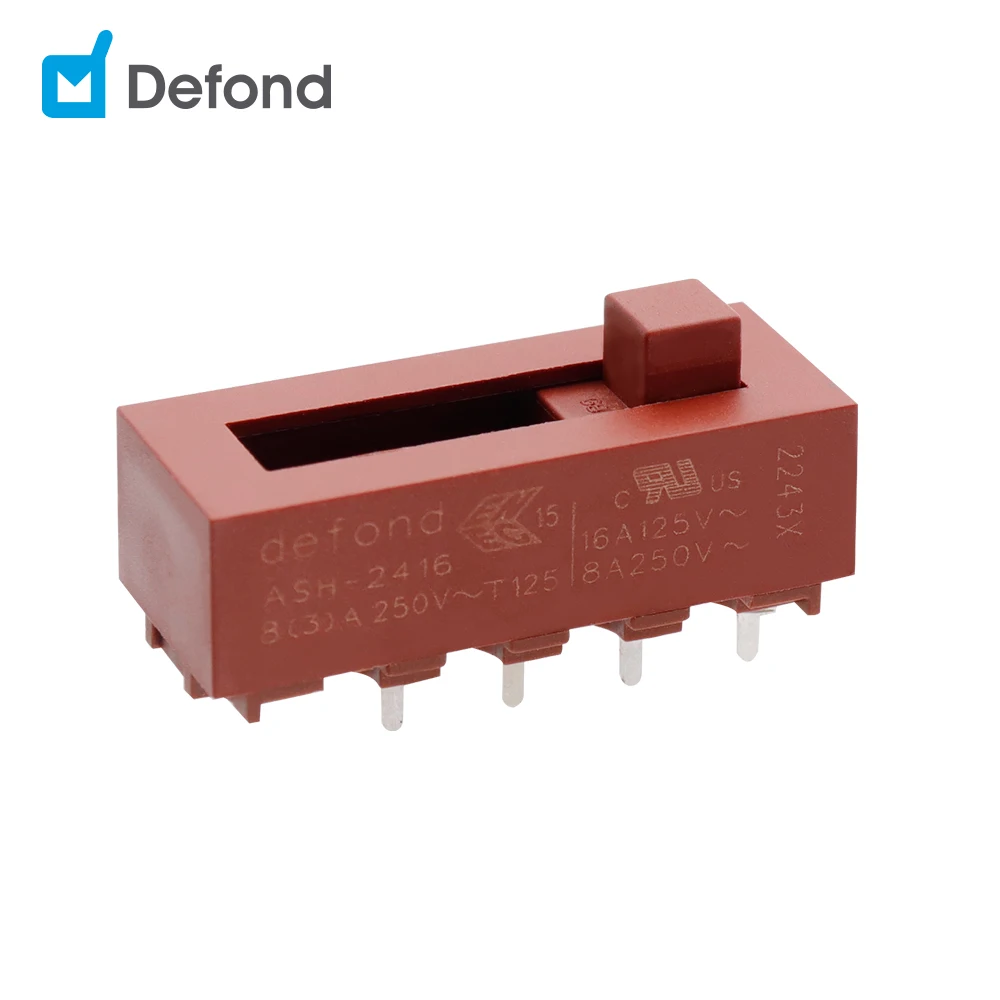 slide switch 4 pole 250VAC 16A 8A sliding switch pcb Defond ASH-2416-63-AAP31-01R slide on off switch