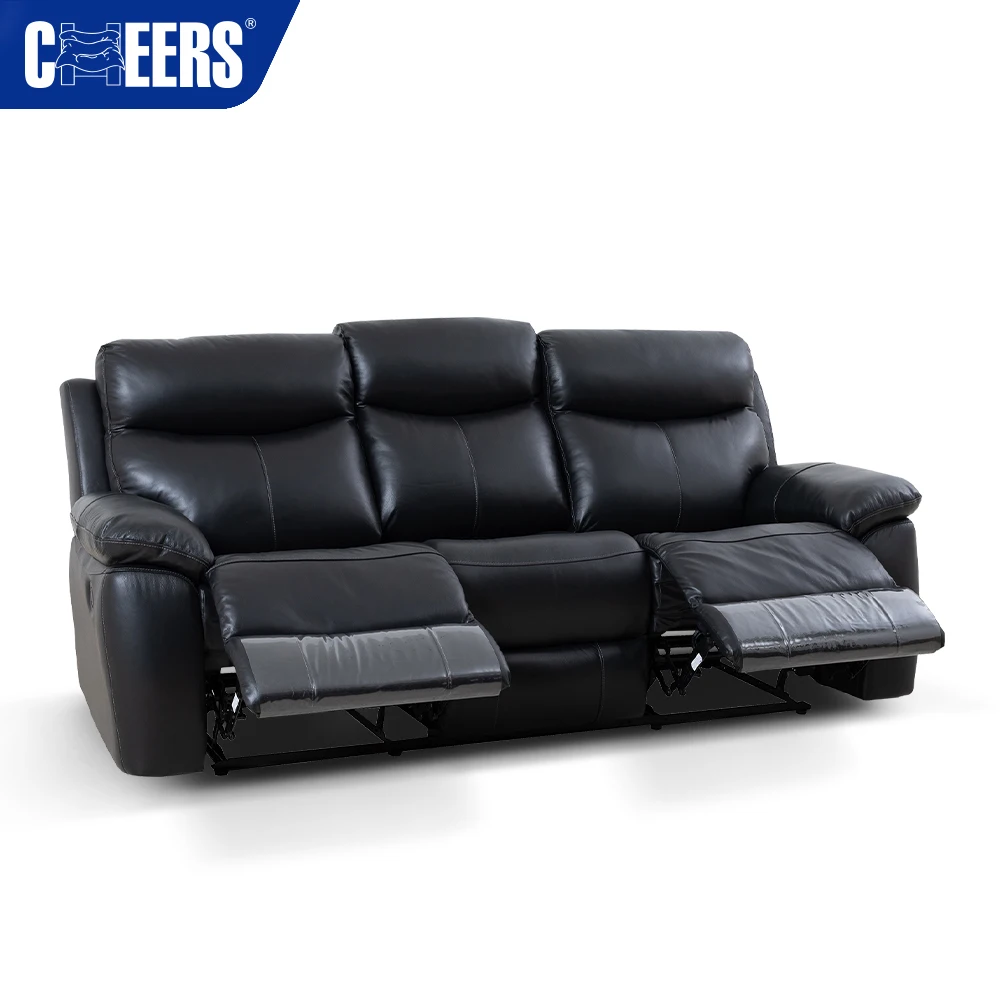 MANWAH CHEERS New Design Manual Black 3+1 Leather Recliner Sofa Set Furniture for Living Room Home Furniture Sofas