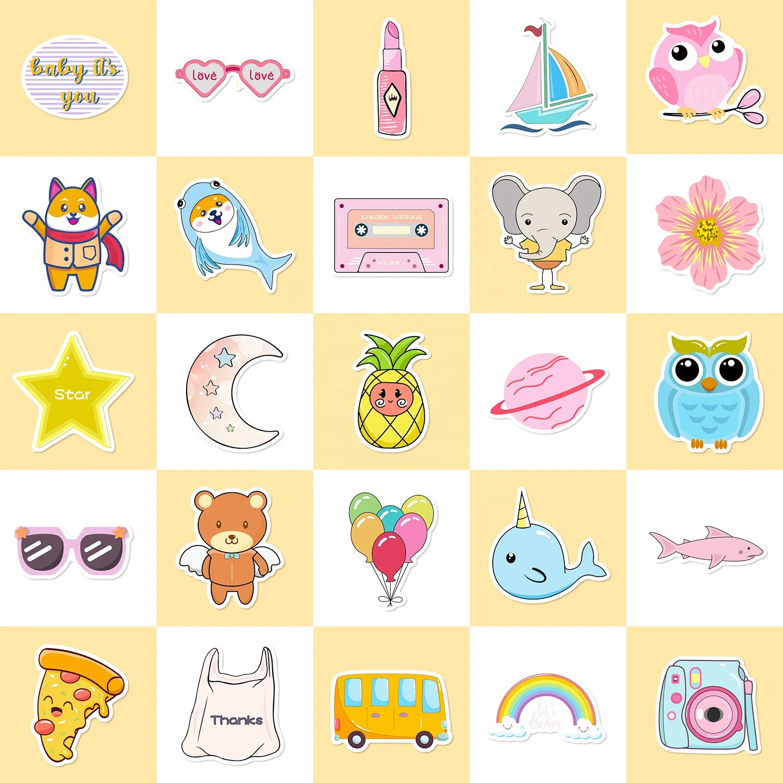 50pcs Cute Stickers, Waterproof for Laptops,  bottles,  Luggage, Cars,  Gift Favors & Decor, T01040668