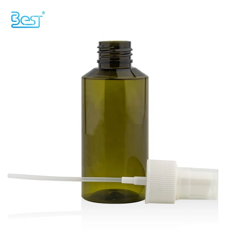 Wholesale Slant Shoulder Empty Container 100ml Dark Green PET Packaging Plastic Bottle for Sterilization Mist Sprayer