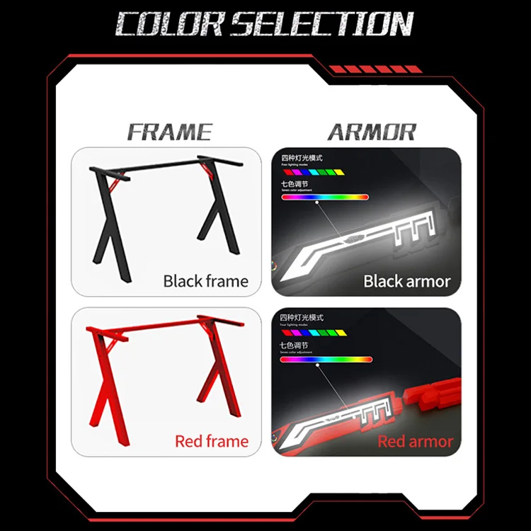 100cm R-Shape LED RGB PC Gaming Desk Extendable Metal Gamer Table with MDF Surface for Office Esports Direct from Manufacturer