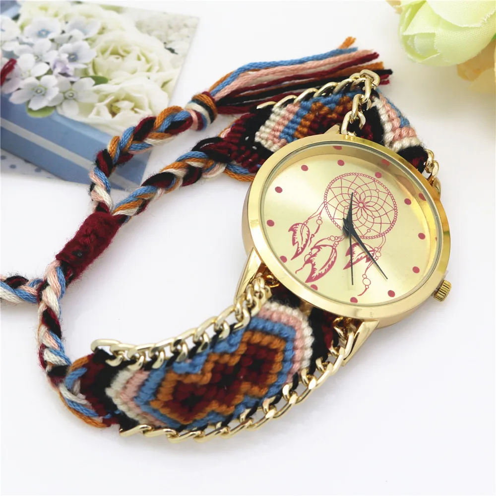 Hot Selling Fashion Watch DIY Knitted Wool Retro Watch Dream Catcher Ladies Quartz Watch Wholesale In Stock