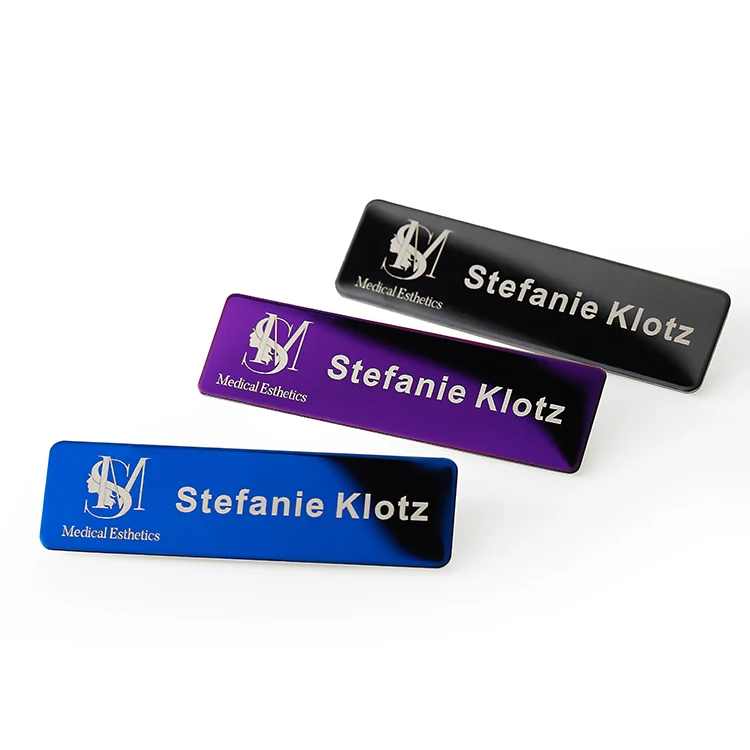 Wholesale Custom Blank Employee Name Badge 3d Gold Sliver Stainless Steel Engrave Magnets Metal Tag for Clothes