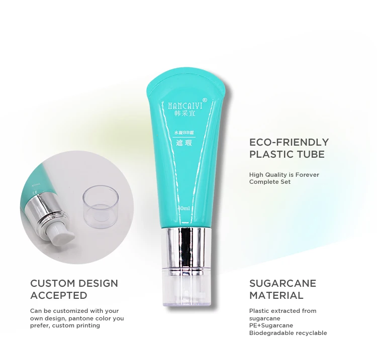 OEM blue BB cream foundation cosmetic packaging tube with airless pump cap