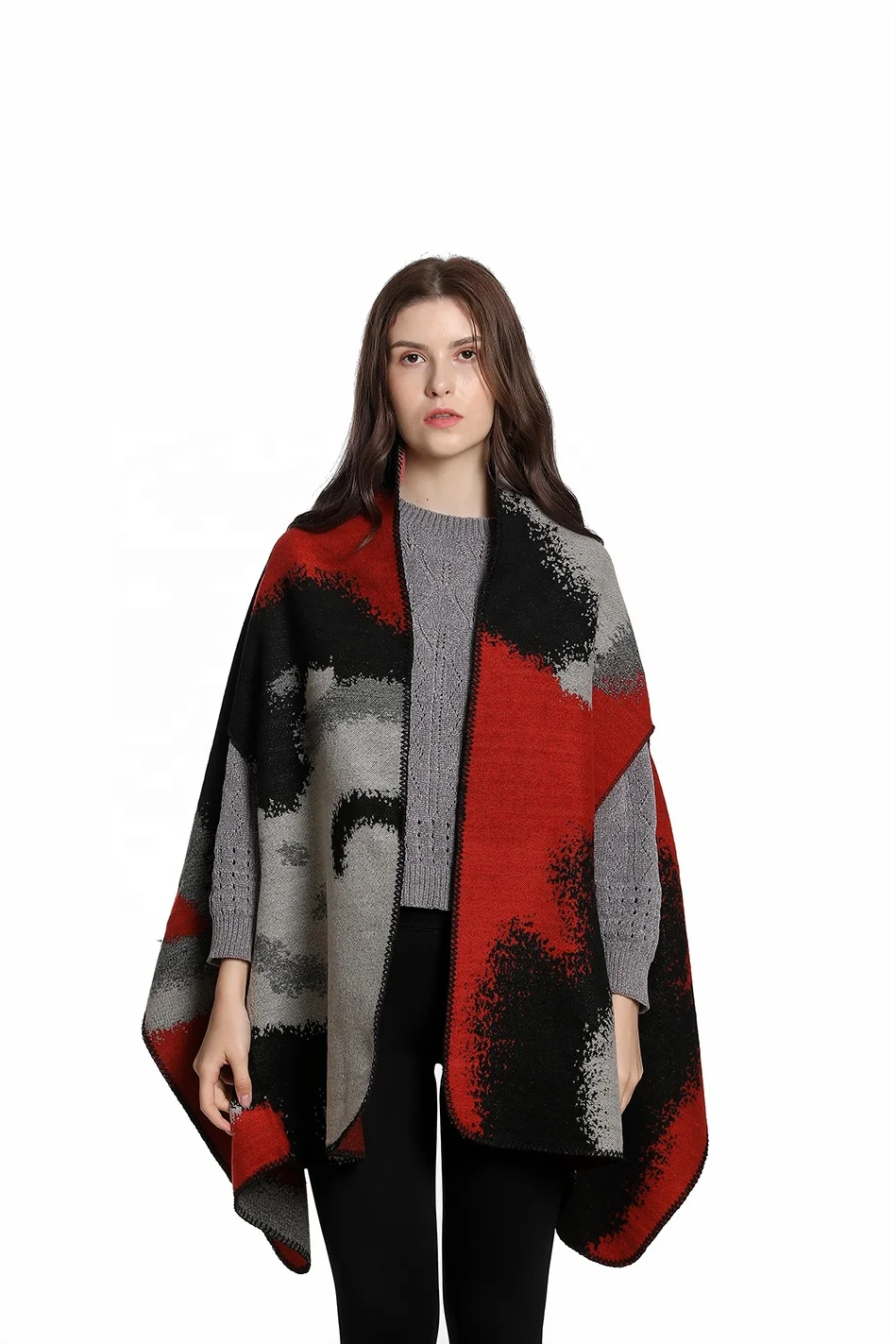American European Style Winter Poncho Blanket Factory Price New Stylish Milk Long Cashmere Women Shawl
