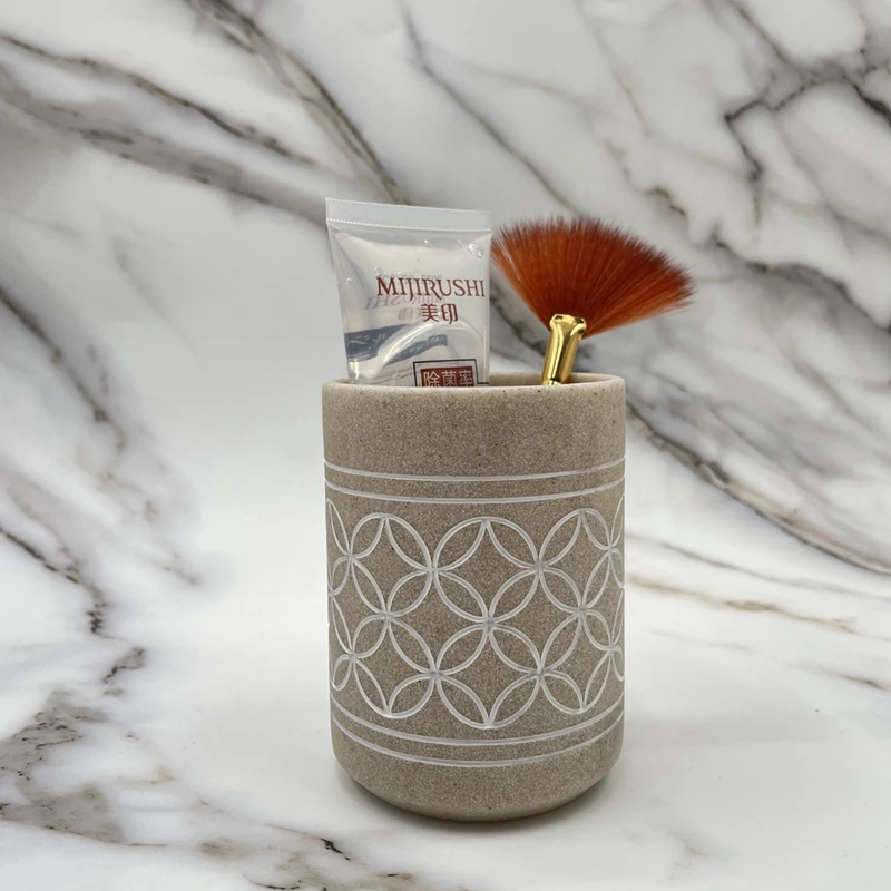 Popular Sandstone Resin Bathroom Accessories 4 Pieces Set For Home  and Hotel