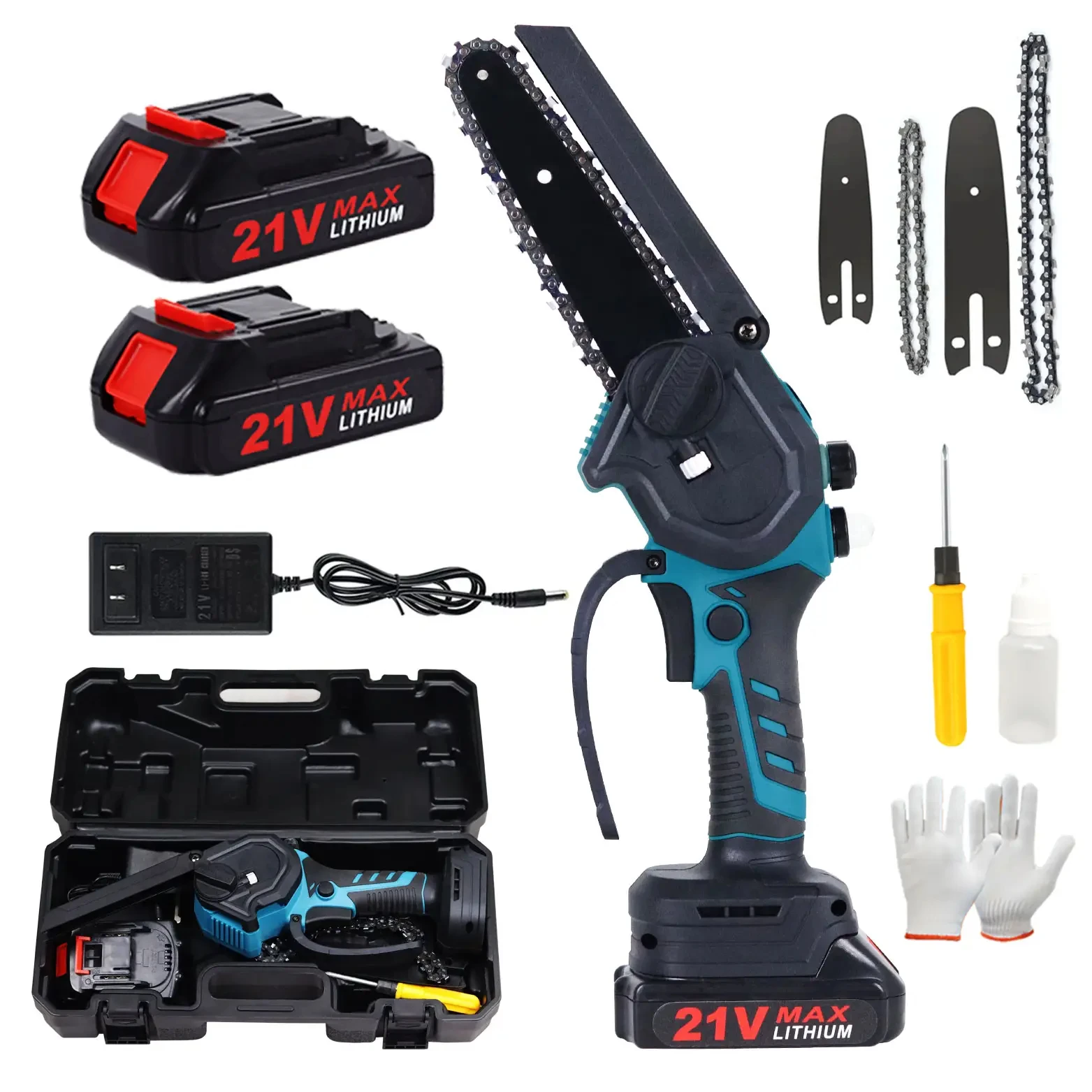 CS16 new arrival 2 chains portable wireless mini chainsaw 21V garden wood cutting chainsaws cordless battery