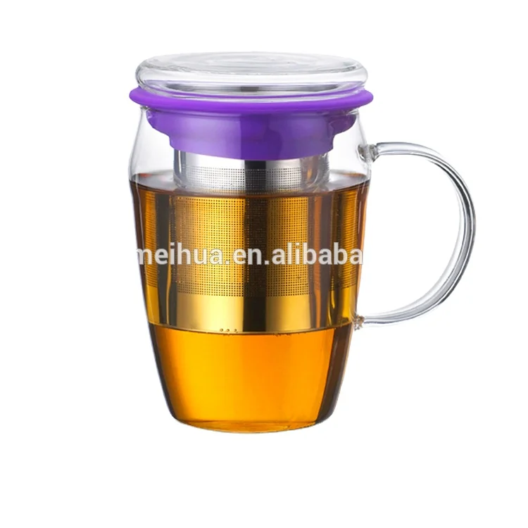Hot selling factory wholesale home goods personal use borosilicate glass travel mug glass tea infuser mug gift tea set