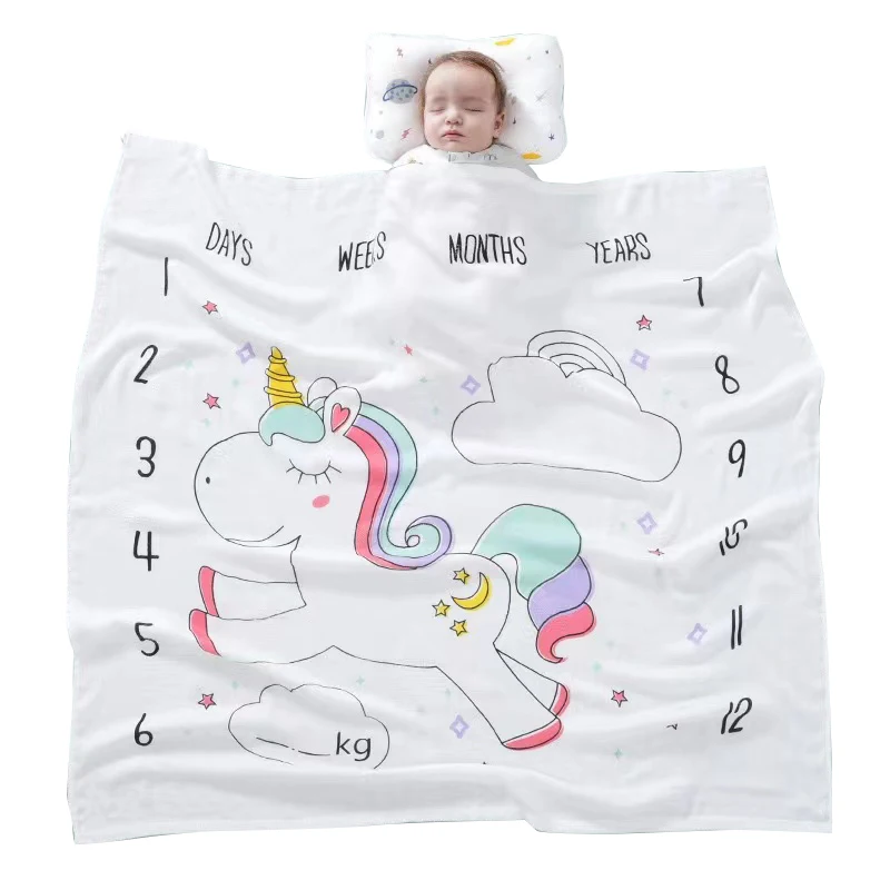 Soft Breathable Two Layer Bamboo Muslin Baby Blanket Baby Swaddle Cartoon Cooling blanket