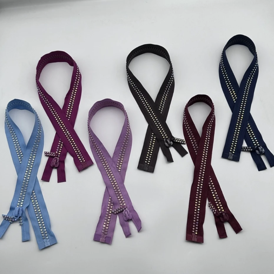 Dawei Wholesale #3 #5 #8 AB Diamond Zipper Rainbow Resin Zipper Close End With Auto Lock