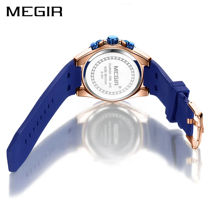 Часы наручные MEGIR мужские с хронографом, брендовые Роскошные спортивные водонепроницаемые кварцевые с силиконовым ремешком, 2083