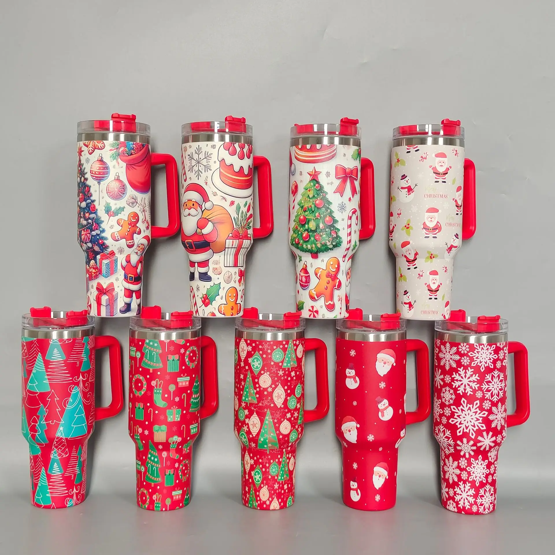 custom christmas red green color 40 Oz Hot Cold Drinks Stainless Steel insulated Coffee Mug Tumbler with Handle lids Straw
