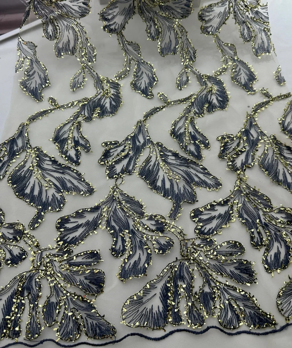 AFFINITY custom made Metallic Yarn mesh embroidery french tulle lace fabrics for for women party dress night gown abaya