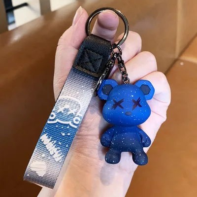 wholesale cartoon 3D Cute Teddy Bear Keychain PVC Key ring Accessories Car Keychain Bag Pendants Resin Cool Little Bear Keychain