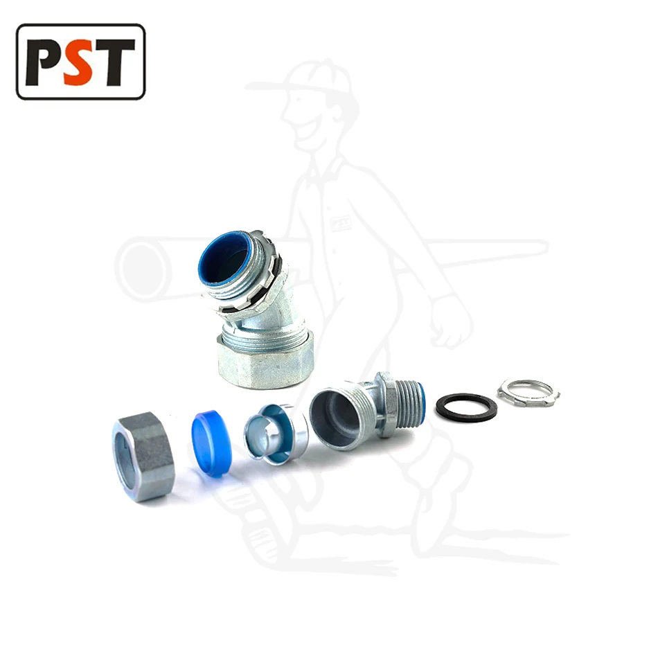 Zinc DNJ 45 Degree Flexible Conduit Connector Pvc Coated Flexible Conduit Fittings