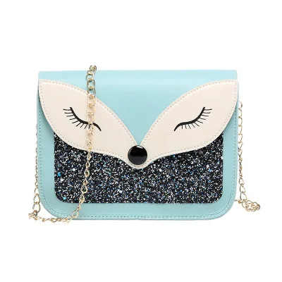FLB079 2020 trendy wholesale fox luminous pu leather lady shoulder bag women chain handbag