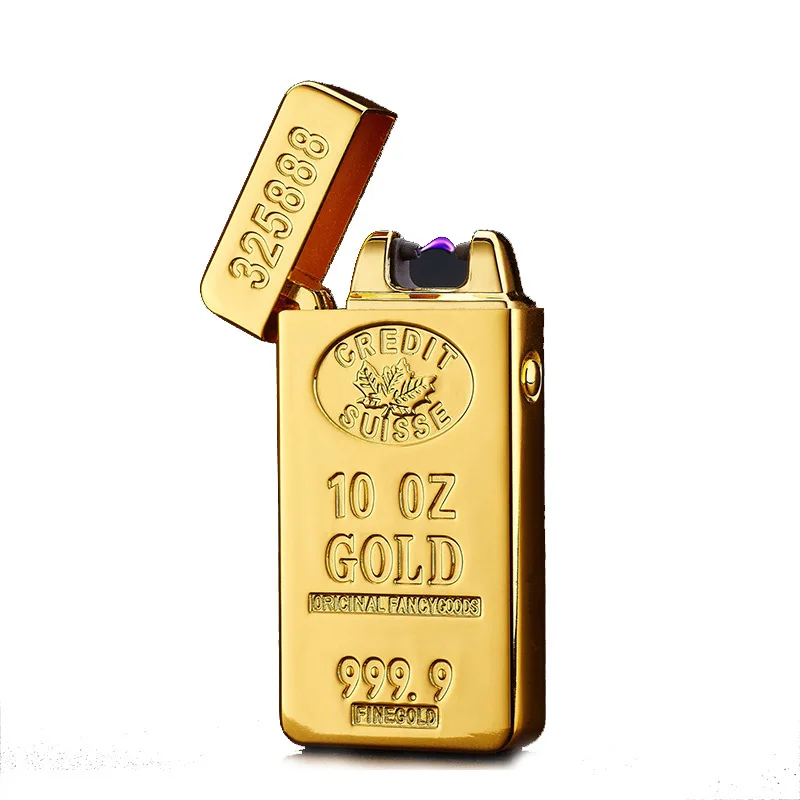 Wholesale Electronic Single ARC Lighter CUSTOM LOGO USB Charging golden brick tobacco bullion windproof cigarette lighters