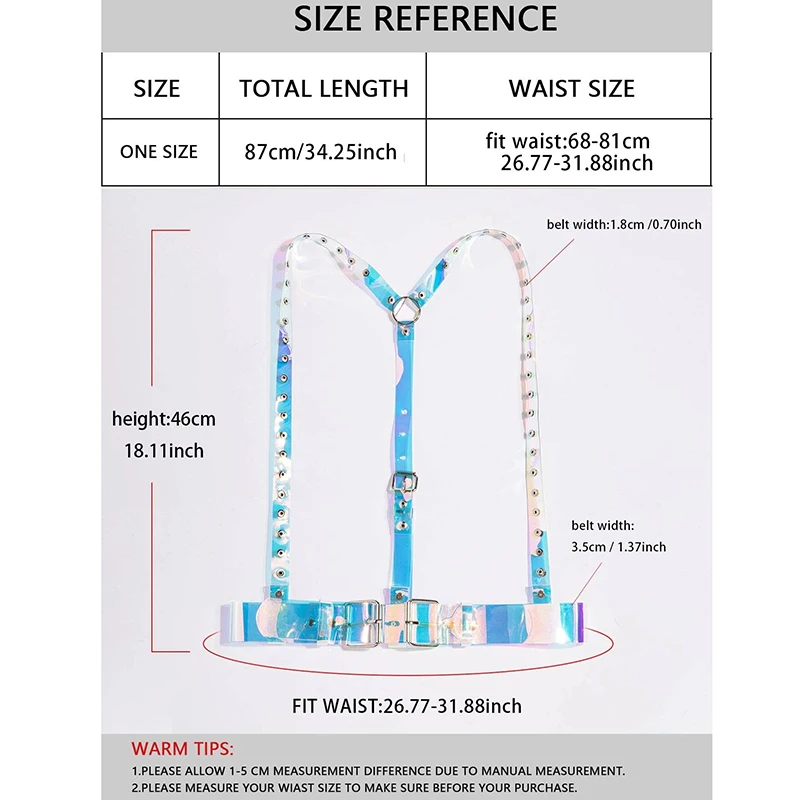Women Laser Multicolor PVC Holographic Harness Belt Gothic Body Caged Iridescent Harness With Buckles