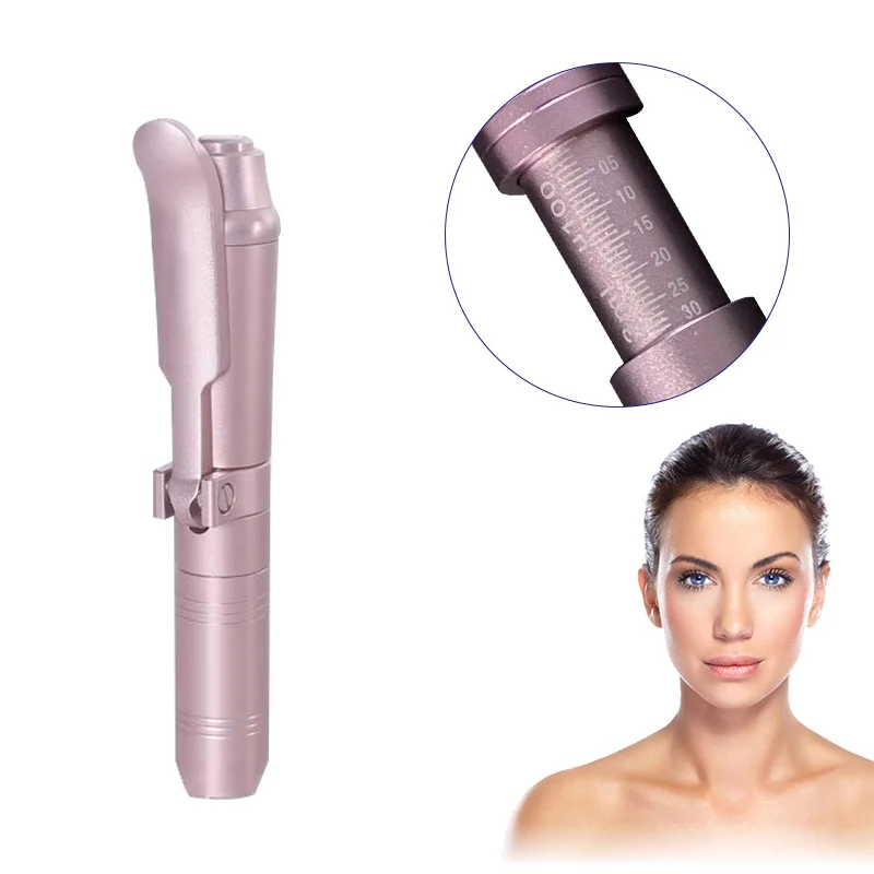 Gold needle free 2 in 1 two head injection hyaluronic acid lip dermal filler pen injector gun functional