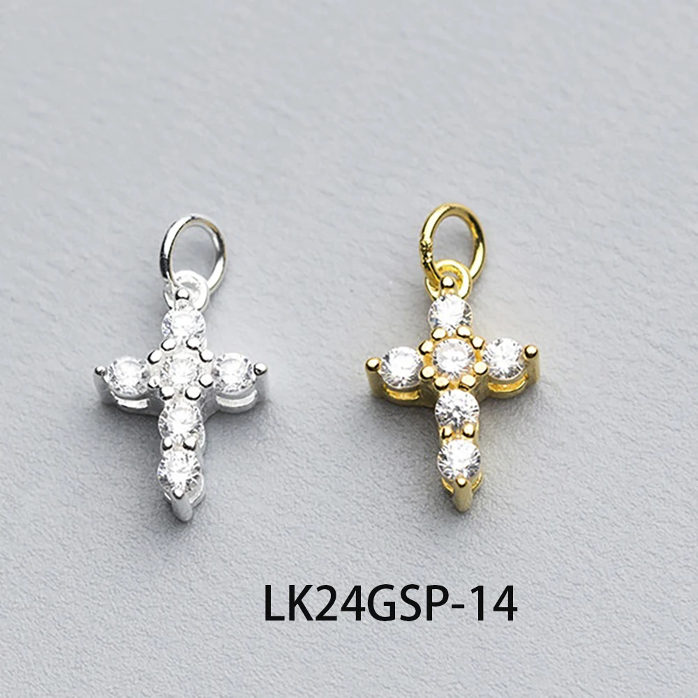 Vintage 18k Gold Plated S925 Sterling Silver Cubic Zircon Cross Pendant Charms For DIY Necklace Bracelet Earrings Jewelry Making