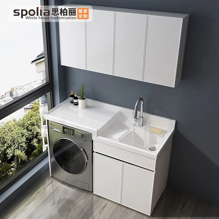 With Sink with Washboard Integrated Basin Space Aluminum Balcony Washing Machine Companion Cabinet Combination
