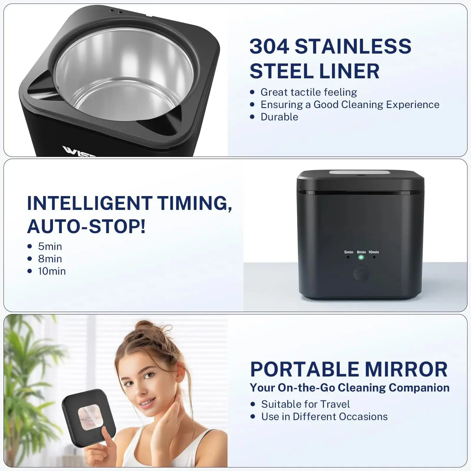 UV Ultrasonic Cleaning Machine Portable Ultrasonic Cleaner for Dental False Teeth Aligner Retainer Mouth Guard Jewellery Watches