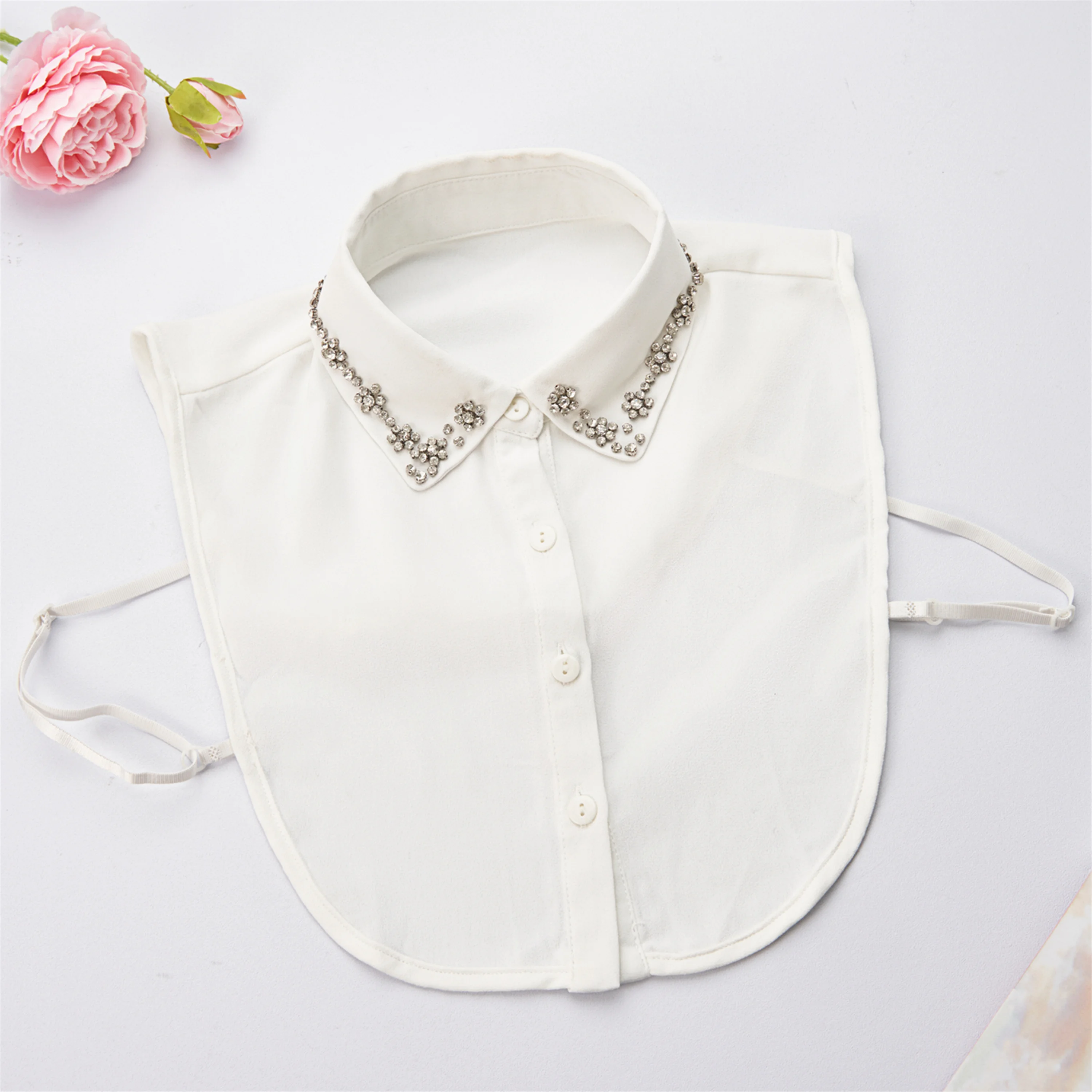 New Design Black White Hand Sewn Rhinestone Floral Accessories False Shirt Collar For Women