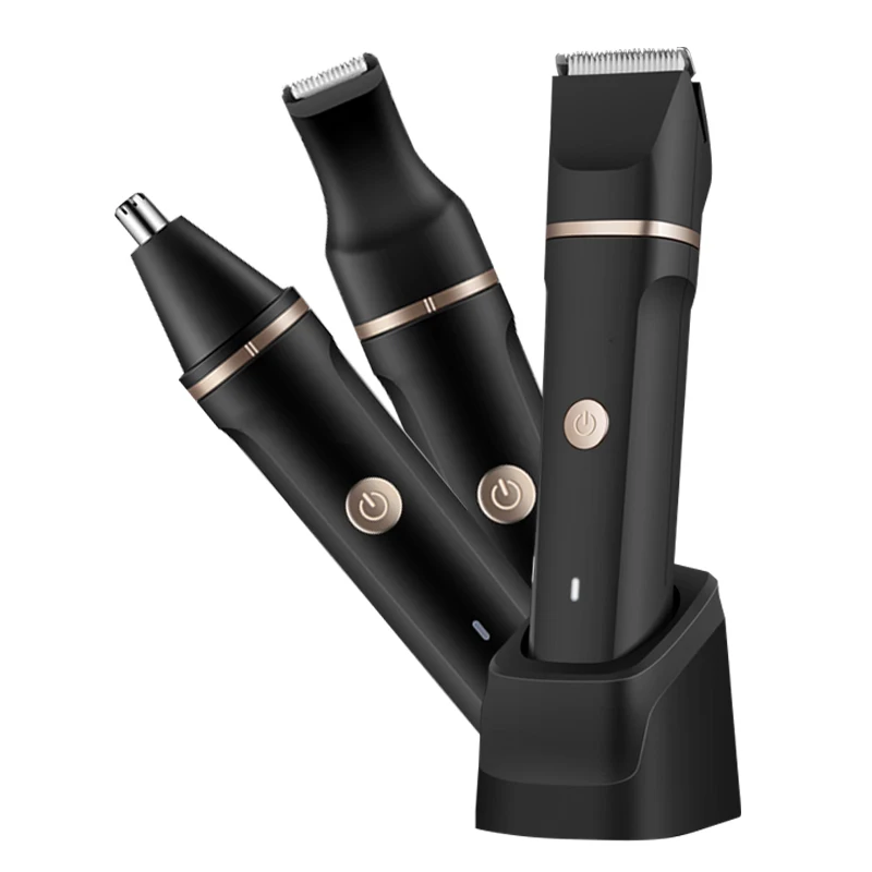 3 in 1 Men Grooming Kit for Nose, Groin, Waterproof Body Groomer Shaver, Replaceable Ceramic Blade, Gifts for Men, Black